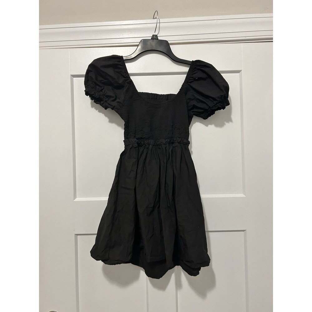 Princess Polly Women’s Short Mini Dress Black Open Back Tie Back Size 4 Smocked
